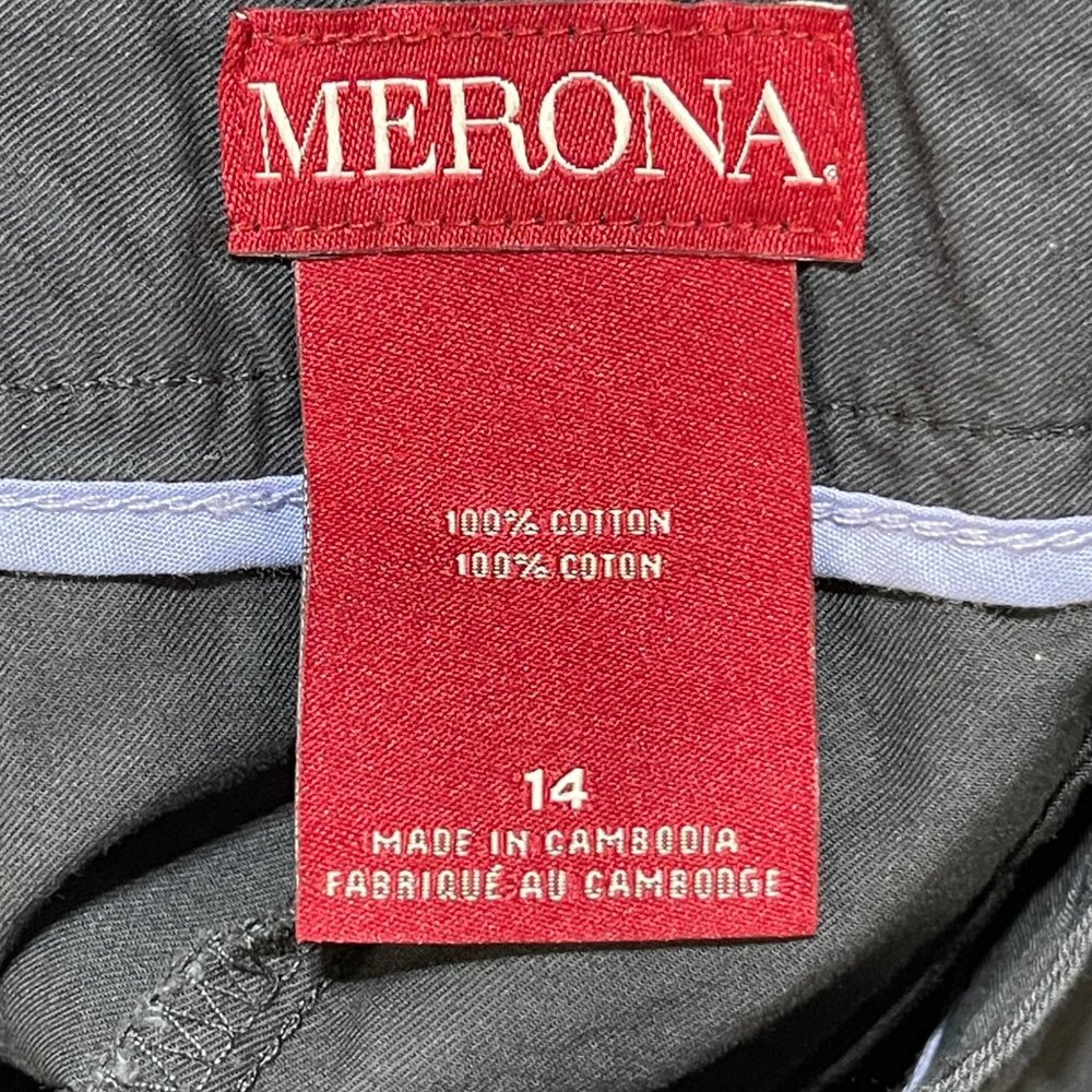 Merona Women's Chino Shorts Blue Black Size 14 Cotton 9" Inseam Flat Front - Picture 3 of 4